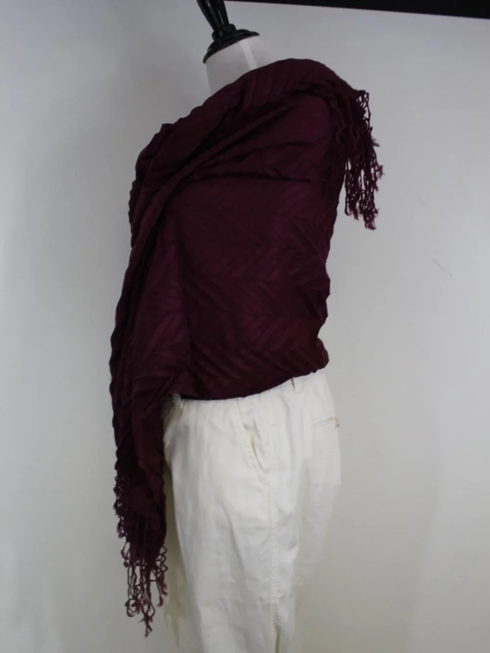 100% Cashmere Wrap Shawl Maroon Lightweight Evening‎ Wedding Fringe